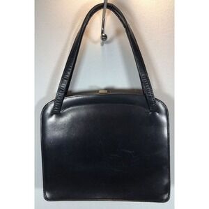 Vintage Bon Gout Black Leather Purse Handbag Mid Century Denmark Top Handle